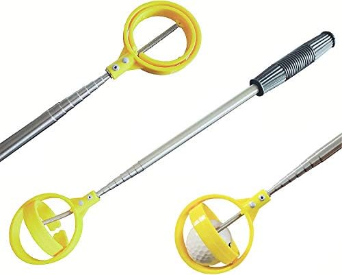 Golf Ball Retriever for Water, Telescopic Golf Ball Picker|Stainless Golf Ball Pick Up Tool with Automatic Locking Scoop|Non-Slip Comfortable Handle|Extendable 16-79 Inch, Gift for Golfer,Yellow