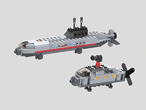 Navy Submarine with Helicopter 3 in 1 Building Blocks 222pc set Includes Action Figure â€“ Great Gift for Children