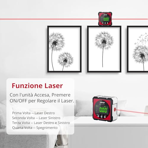 XUNTOP LCD Digital Level Box Rechargeable with Electronic Laser Angle Finder 4 x 90° with 4 Magnetic Sides with Type-C Cable for Charging Inclinometer Laser Level Waterproof with Backlight