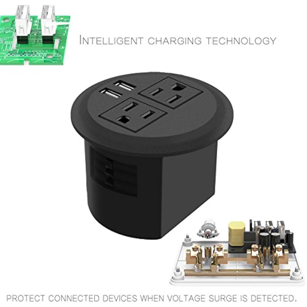 Desktop Power Grommet With USB,Recessed Socket 2 AC Outlets And