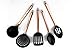 COOK With COLOR 5 Piece Nylon Cooking Utensil Set on a Ring with Rose Gold Copper Handles (Black)