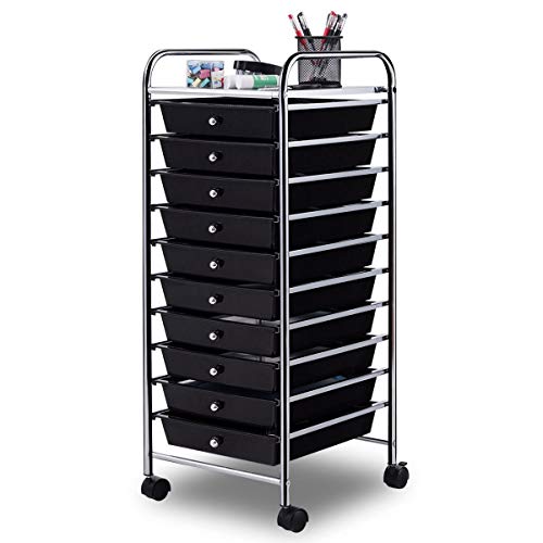 Giantex 10 Drawer Rolling Storage Cart Scrapbook Paper Office School Organizer (Black)