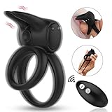Cock Ring Vibrator with Rabbit Ears Double Ring 7 Vibration Modes for Men, PALOQUETH Rechargeable Vibrating Penis Ring Couples Vibrator for Partner Pleasure, Waterproof Wireless Remote Control