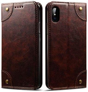 NEBLIN iPhone Leather Wallet Case Card Holder Slots Flip Cover (Brown, X/XS). iPhone 10 / 10S Flip Folio, Book Cover, 3 Card Holder Slots, Cash Pocket, Kickstand, Magnetic Closure