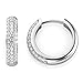 925 Sterling Silver Pave Set CZ Cubic Zirconia Huggie Hoop Earrings