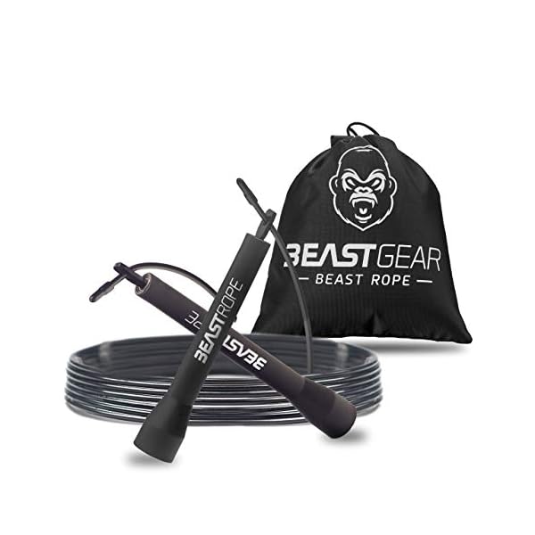 Beast-Rope-by-Beast-Gear--Speed-Skipping-Rope-for-Fitness-Conditioning-Fat-Loss-Ideal-for-Crossfit-Boxing-MMA-HIIT-Interval-Training-Double-Unders Beast Gear Skipping Rope, Steel Speed Fitness Jump Ropes, Lightweight and Adjustable Workout Equipment for Jumping, MMA…