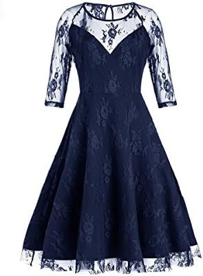 CACHOR Women's Vintage Floral Lace Net 3/4 Sleeve Sexy Swing Dress