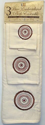 Cream with Circles - 3 Piece Embroidered Bathroom Towel Set - Bath Towel, Hand Towel, Wash Cloth