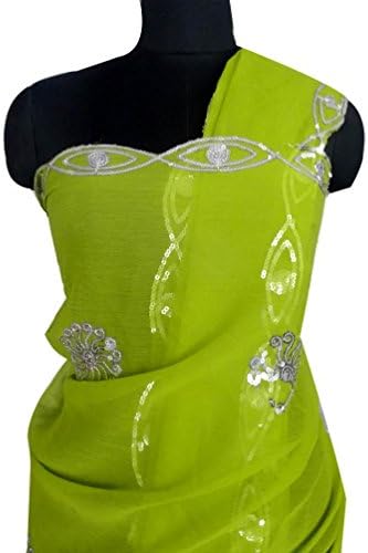 Indian Vintage Dupatta Used Green Fabric Long Stole Sewing Crafted Material Embroidered Scarf Dress Wrap