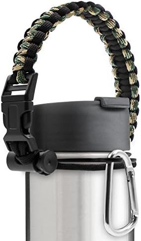 Diateklity Paracord Handle, Fit for Hydro Flask, Nalgene and Most Wide Mouth Water Bottles - Comes with Safety Ring and Carabiner (Army Green)