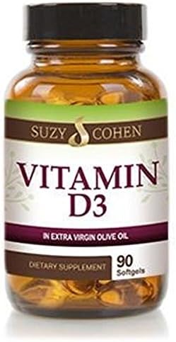 Vitamin D3 5,000 IU by Suzy Cohen. Gluten Free & Non-GMO Best Vitamin D3 Supplement in Organic Olive Oil. Healthy Muscle Function, Bone Health and Immune Support. 90 Days Supply Softgels. Made in USA