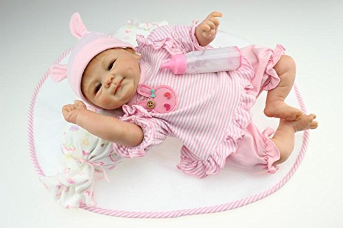iCradle Schöne 17Zoll 43cm Reborn Baby Doll Lebensechtes Kleinkind Mädchen Silikon Vinyl Realistische Puppe – Bild 4