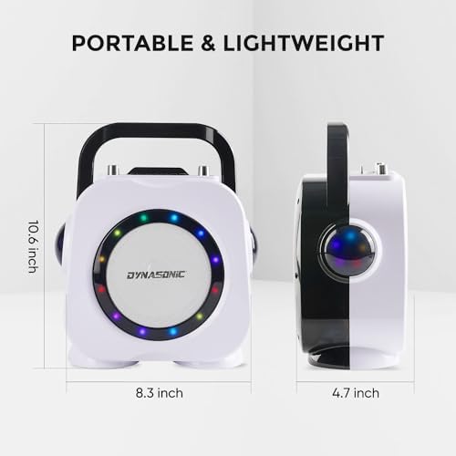 Dinasônico. alto-falante bluetooth sem fio com luzes led. máquina portátil de karaokê com dois microfones. presente original (dk-201 preto)