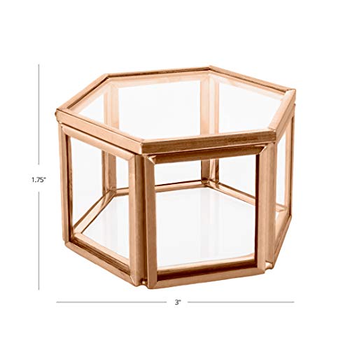 Koyal Wholesale Modern Rose Gold Geometric Hexagon Glass Ring Box, 3 x 1.5 inch Terrarium for Proposal, Engagement, Wedding Ceremony, Ring Bearer, Gift, Keepsake, Jewelry Organizer Display Case - Thumbnail 3