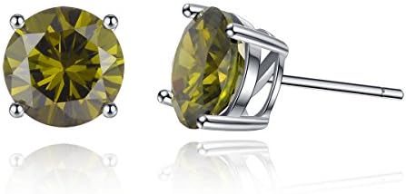 Sterling Silver Solitaire Stud Earrings Cubic Zircon Simulated Peridot Birthstone Earrings Gifts for women Valentine's Day Gifts Birthday Gifts Anniversary Gifts for Her Gifts for Wife Girlfriend