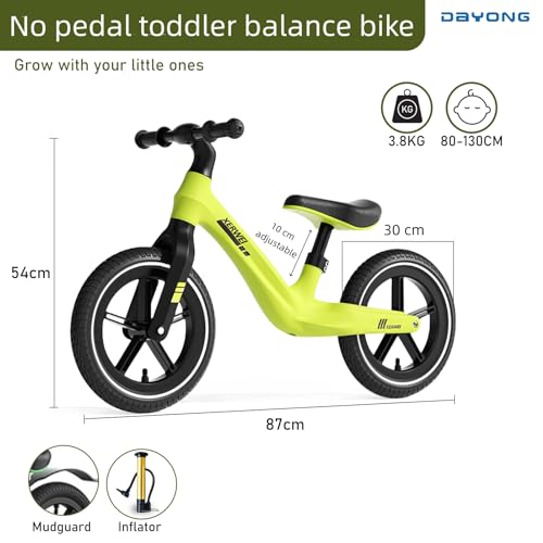 DAYONG Balance Bike for Kids, No Pedal Toddler Training Bicycle with Height Adjustable Seat, Lightweight Walker Bike with Inflatable Wheels for 3-7 Years Old Boys Girls.