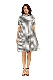 Women's Casual Stripe Cotton short Sleeve Button Down Shirt Dresses Size XXL Black Stripe