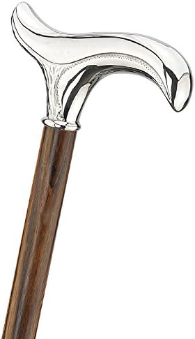Florenz Walking Stick, Fine Silver-Plated, Chiselled Derby Handle, Placed on a Stick made from Elegant Mongoi Wood, Includes Matching Narrow Buffer.