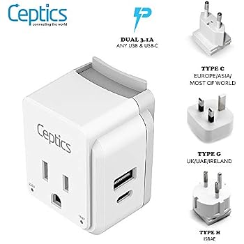 type adapter h for israel Set 3.1A Ceptics, C Safe Amazon.com: USB by  Plug Usa Dual Adapter Travel 2 Usb & Jordan Israel,