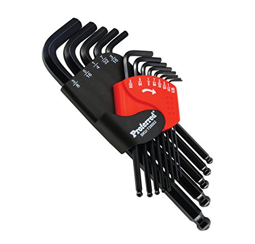 Proferred T35002 Long Arm Ball Point Hex Key Set, 13 Piece SAE, 0.05" -3/8", Black Finish