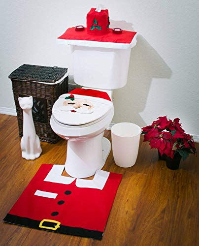 ShellKingdom Christmas Decorations Happy Santa Toilet Seat Cover and Rug Set (Style A)