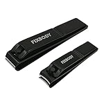 Nail Clipper Set - Black Stainless Steel Fingernails & Toenails Clippers Sharp Nail Cutter with Leather Case (Set of 2) by FIXBODY