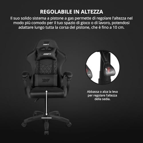 DR35 – Sedia Gaming Ergonomica Professionale con Braccioli 2D Regolabili, Supporto Lombare e Cervicale, Reclinabile a 135°, Rivestimento in Pelle Sintetica, Ruote Silenziose, Nero