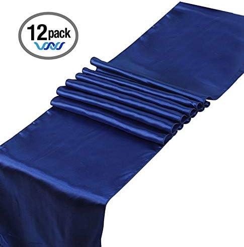 Wavewater Navy Blue Satin Table Runners 12-Pack (12 x 108 inch) Long, Elegant, Decorative Party Decor | Wedding, Banquet, Graduation, Business Events | Fits Rectangular & Round Surfaces