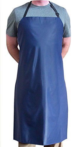 Tuff Apron Blue Heavy Duty Waterproof with Neck Adjuster Durable Long Kitchen Dishwashing Bib 41" x 27" PVC Vinyl