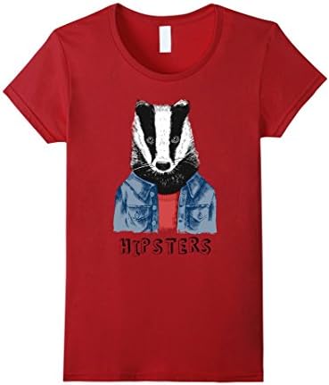 Womens Hipster Skunk with jean jaket on T-shirt Small Cranberry