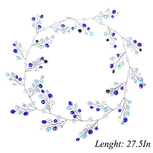Yean Blue Wedding Headband Crystal Silver Long Hair Vine Baby Wreath Headdress for Bride and Bridesmaid