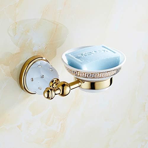 Amgend European Golden Laundry Soap Box Ceramic Round Soap Shelf Soap Dish Tray Storage Wall Mount Free Punch