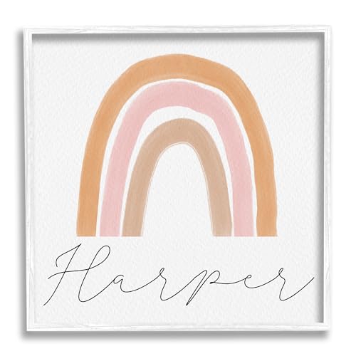 Stupell Industries Soft Boho Rainbow Personalized Framed Giclee Art by Amy Brin…
