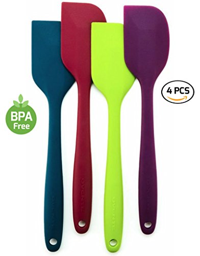 Ovente SP1004BLGPR BPA-Free Premium Silicone Spatulas With Stainless Steel Core, 500°F Heat-Resistant, Non-Stick, Dishwasher Safe, Ergonomic Design, Multi-Color, 4 PCS Blue, Green, Purple, Red