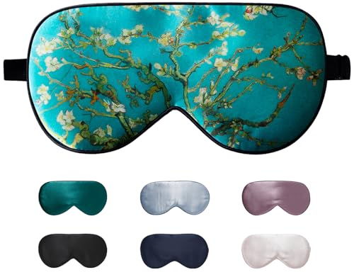 LaCourse 100% Grade 6A Mulberry Silk Sleep Eye Mask for Sleeping - Dual-Sided Natural Silk, Adjustable Strap, Breathable & Ultra-Soft, Gentle on Skin, Green-Flower
