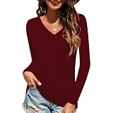 Elesomo Women's V-Neck Cotton T-Shirt – Short Or Long Sleeve, Basic Tee In Burgundy & Other Colors - View #7