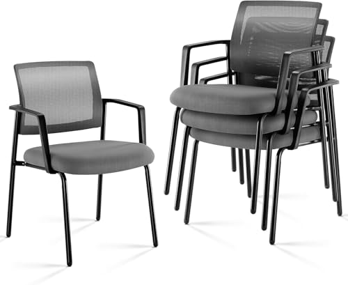 Mesh Back Stacking Arm Chairs, Office Reception Guest Chair with Upholstered Fa…