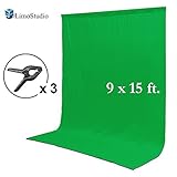 LimoStudio 9 x 15 ft. Green Chromakey Muslin Backdrop Background Screen for Photo Video Studio, 3 x Backdrop Clamp, AGG1777