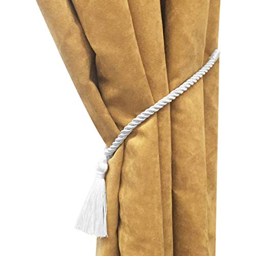 Home Queen Decorative Tassel Rope Tie Backs for Window Curtain, Hand Knitting Buckle Cord Drapery Tieback, Set of 6, Silver