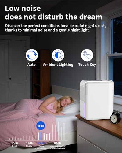 DINZAN 3 In 1 Humidifier Dehumidifier Combo With Air Filtration, Humidifiers Dehumidifier For Home Bedroom With Drain Hose Humidity and Temperature Display,5 Modes,7 Color LED Lights,Timer Set