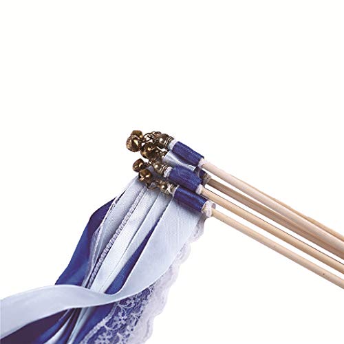 Wishprom 30pcs Lace Ribbon Wands Christmas Birthday Party Streamers Wands Fairy Stick for Wedding Activities (Royal Blue+Lace) - Thumbnail 2