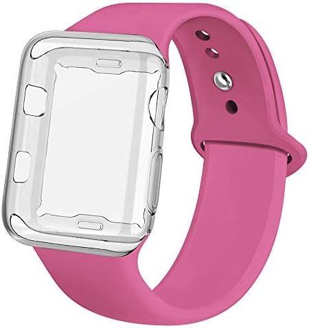 jwacct Compatible for Apple Watch Band with Screen Protector 38mm, Soft Silicone Replacement Sport Band Compatible for Apple iWatch Series 1/2/3