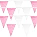 100 Foot Pennant Flag Banner | 48 Weatherproof Flags | Party Supplies for Decoration | Pink and White Pack of 1
