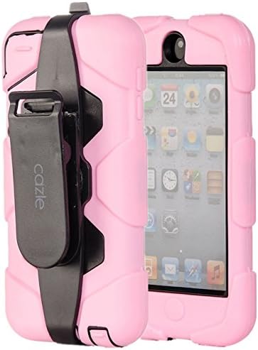 iPod Touch, Extreme Protection Heavy Duty Hybrid Dual Layer Belt Clip Holster Case with Kickstand for Apple iPod Touch 6th Gen 5th Gen by Cazle (Light Pink)