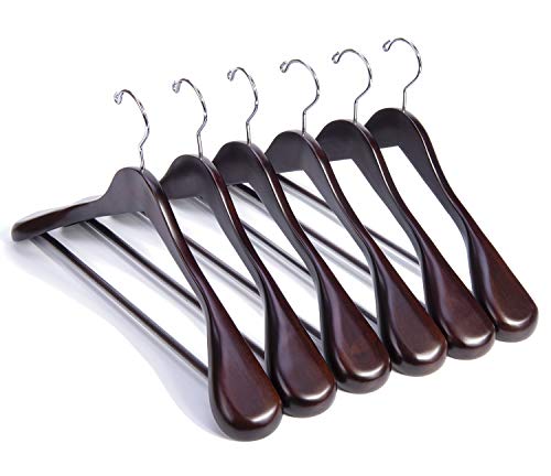 Nature Smile Luxury Mahogany Wooden Suit Hangers - 6 Pack - Wood Coat Hangers,Jacket Outerwear Shirt Hangers,Glossy Finish with Extra-Wide Shoulder, 360 Degree Swivel Hooks & Anti-Slip Bar with Screw - Thumbnail 7