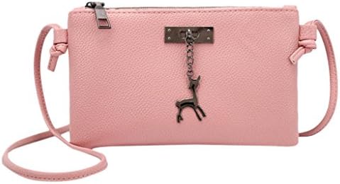 Women PU Leather Crossbody Bag Brezeh Fashion Small Deer Handbag Shoulder Bags Casual Mini Messenger Purse Bag Coin Bag (Pink)