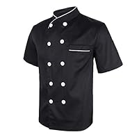 Freebily Unisex Short Sleeve Chef Coat Jacket Cooker Uniform Kitchen Restaurant Black Large