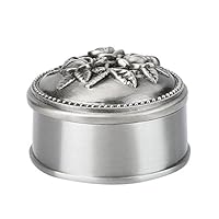 Wal front 1 Pcs Vintage Flower Carved Round Shaped Zinc Alloy Jewelry Box Organizer Classic Ornaments for Necklace Ring Storage - Silver