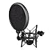 ARCHEER Microphone Shock Mount with Pop Filter, Mic Shock Mount Holder for diameter 21mm freely rotating threaded microphone
