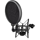 ARCHEER Microphone Shock Mount with Pop Filter, Mic Shock Mount Holder for diameter 21mm/0.83inch freely rotating threaded microphone